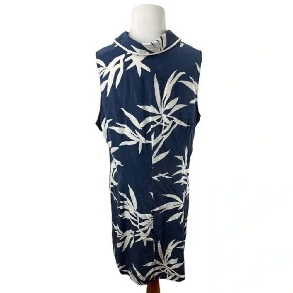 100% Silk Sully Bonnelly Navy Blue and White Floral Sheath Dress. Size 18W - Picture 2 of 5